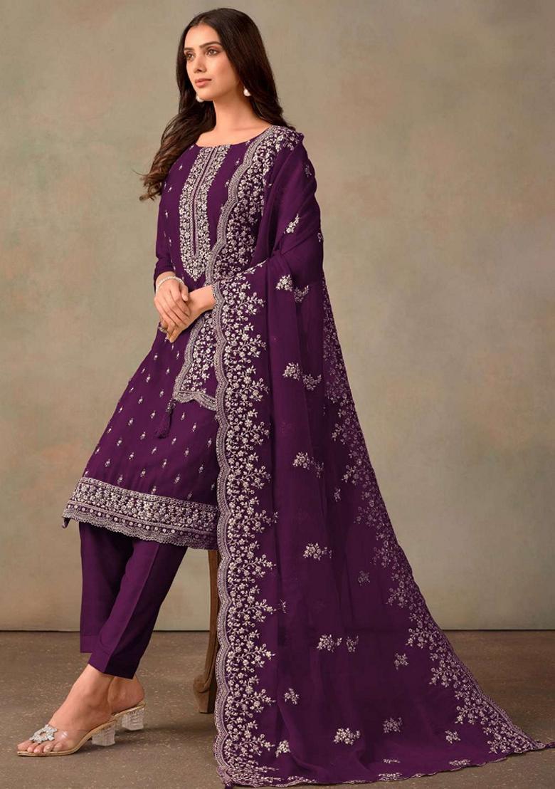 Violet Embroidered Organza Kurta Set