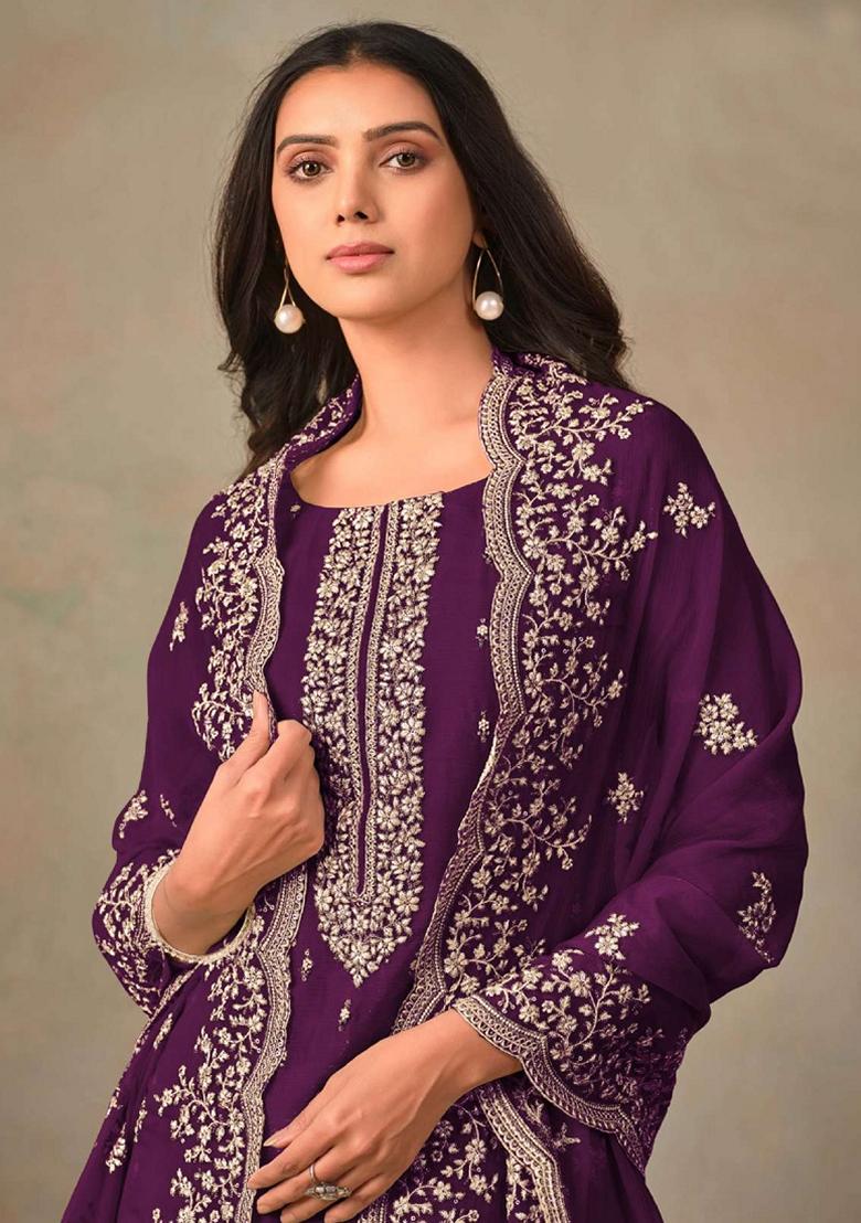 Violet Embroidered Organza Kurta Set