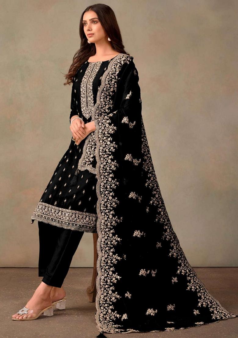 Black Embroidered Organza Kurta Set