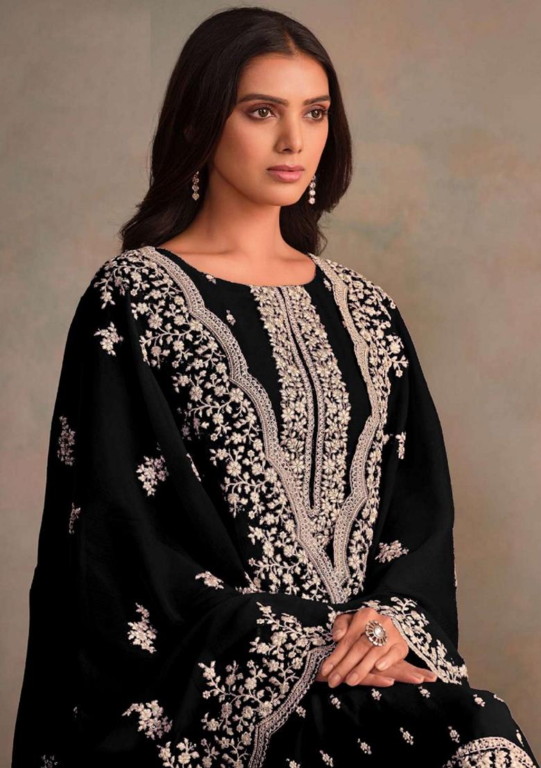 Black Embroidered Organza Kurta Set