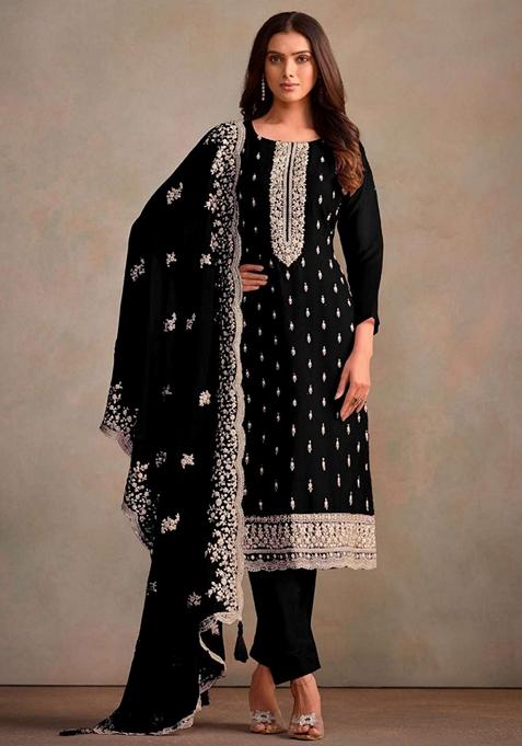 Black Embroidered Organza Kurta Set