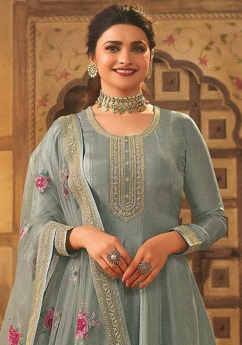 Graceful Grey Anarkali Cotton Kurta Set