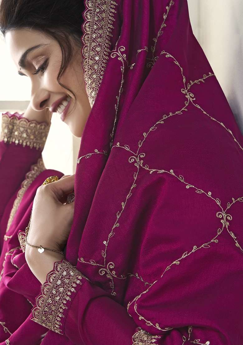 Purple Embroidered Georgette Anarkali With Dupatta - Indya