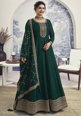 Green Embroidered Georgette Anarkali Set