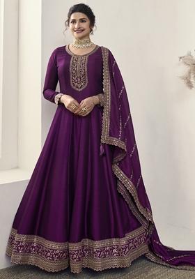Wine Embroidered Georgette Anarkali Set