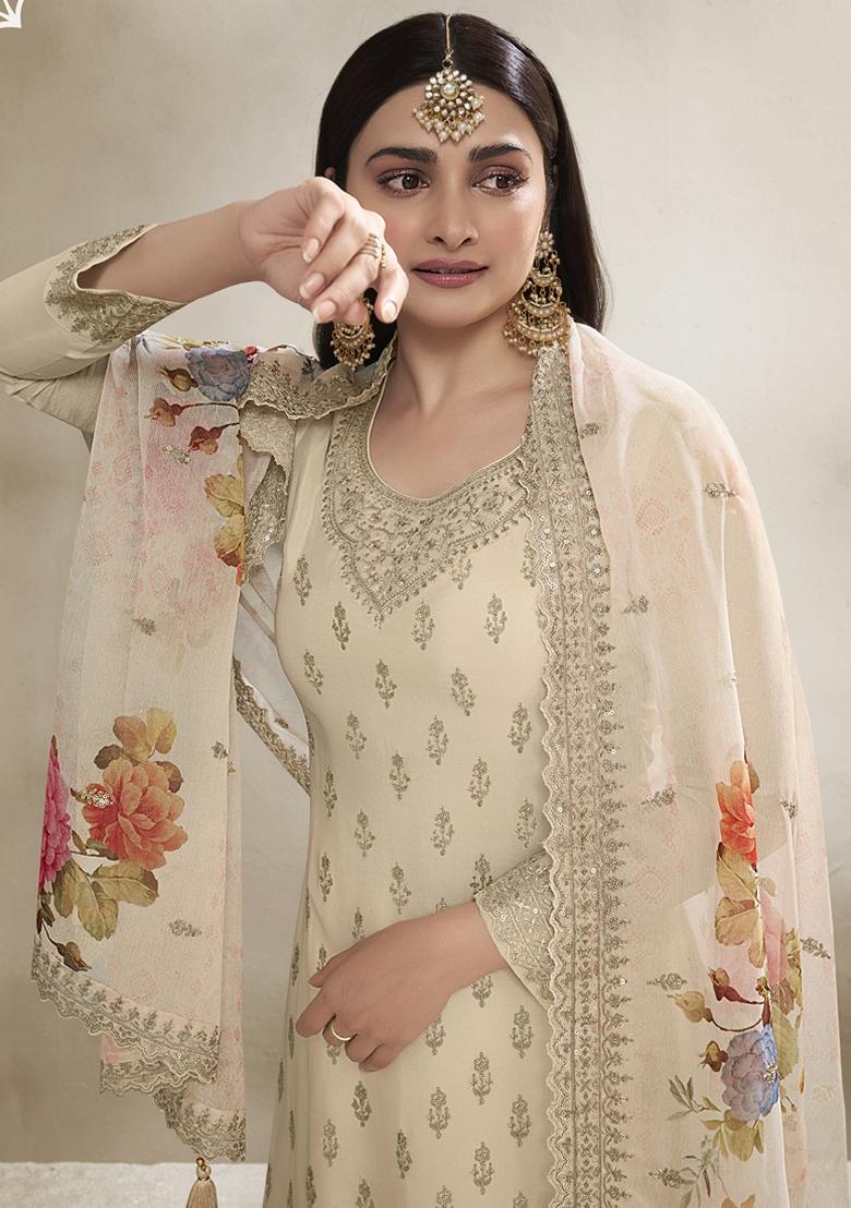 Pink Embroidered Chinon Sharara Set