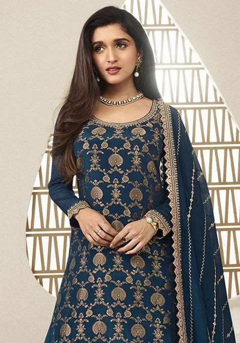 Blue Embroidered Chinon Sharara Set