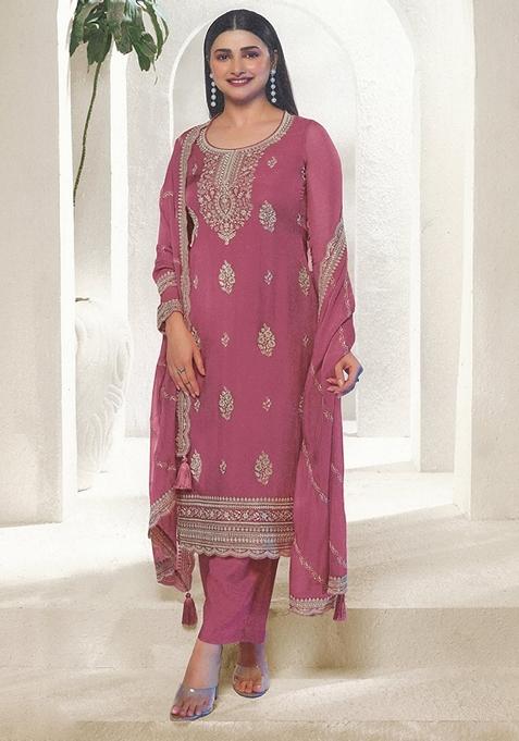 Pink Embroidered Organza Kurta Set