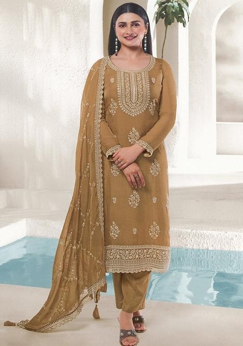 Yellow Embroidered Organza Kurta Set