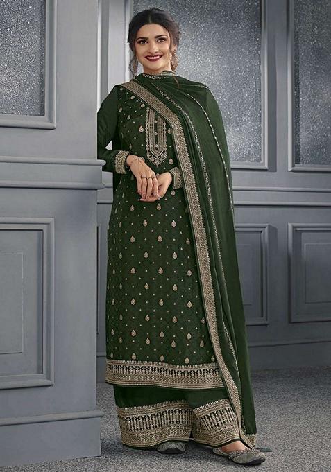 Mehendi Embroidered Jacquard Palazzo Set