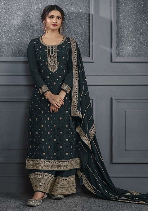 Black Embroidered Jacquard Palazzo Set