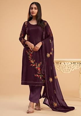 Black Embroidered Georgette Kurta Set