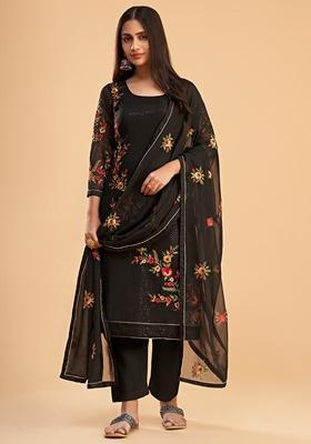 Black Embroidered Georgette Kurta Set