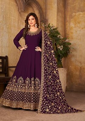 Purple Embroidered Georgette Kurta Set