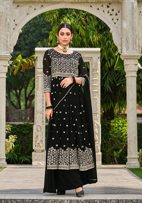 Black Embroidered Georgette Kurta Set