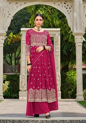 Rani Pink Embroidered Georgette Kurta Set