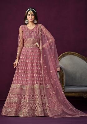 Light Pink Embroidered Net Kurta Set