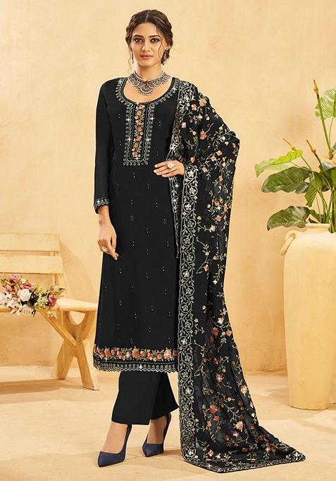 Black Embroidered Organza Kurta Set