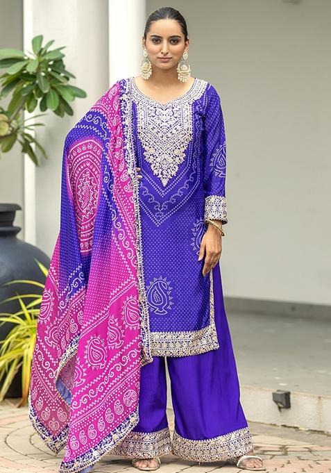 Violet Embroidered Chiffon Kurta Set