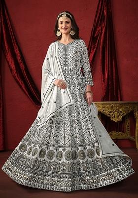Off White Embroidered Georgette Kurta Set