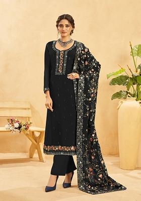 Black Resham Embroidered Organza Kurta Set