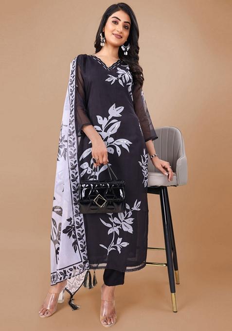 Black Digital Print Organza Kurta Set