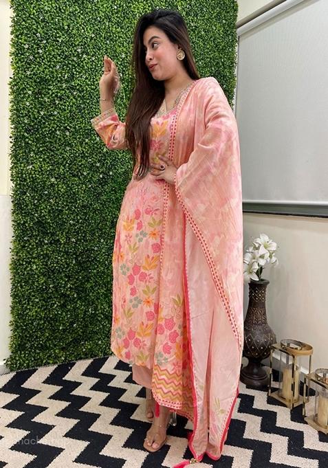 KKD007 - Crepe kurta with flower embroidery and tulip pants main image 1
