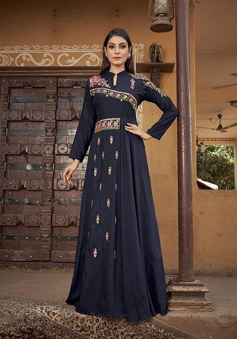 Black Embroidered Silk Kurta