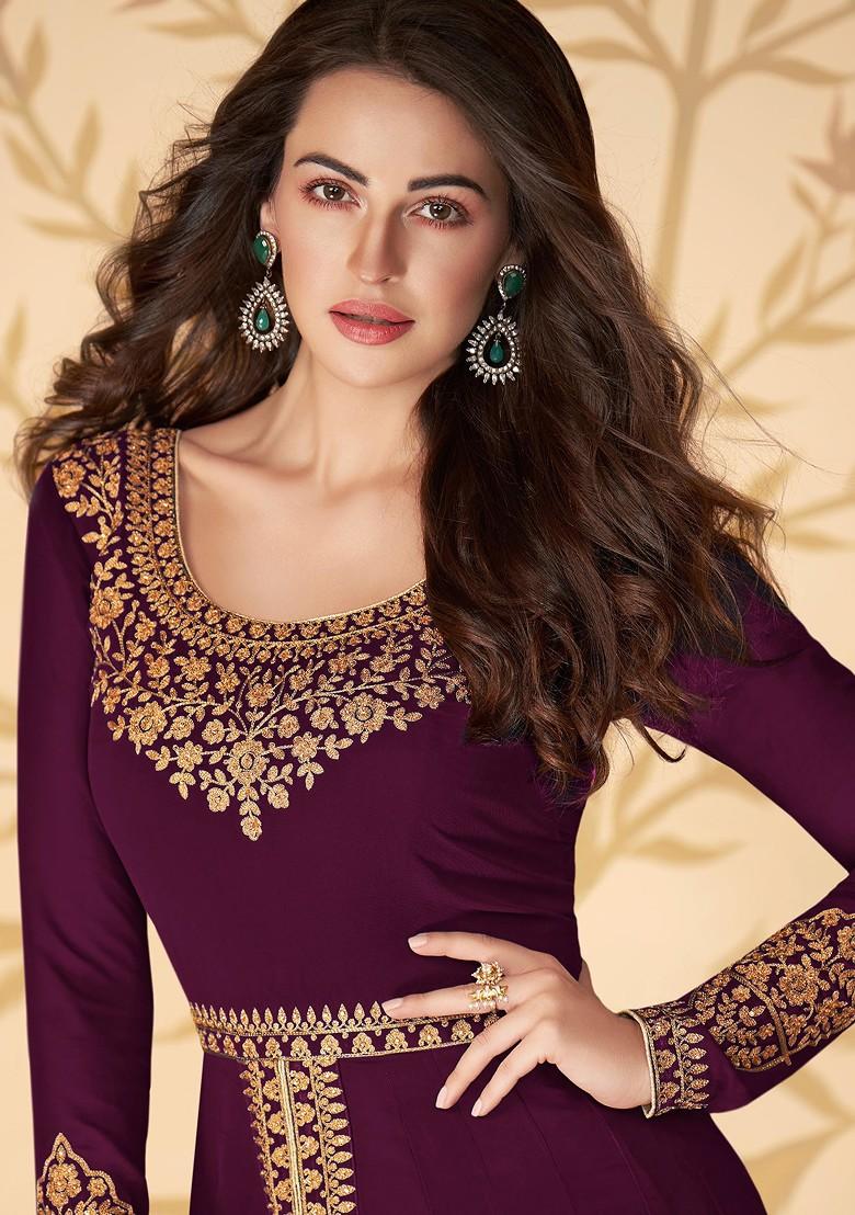 Wine Zari Embroidered Georgette Anarkali Set