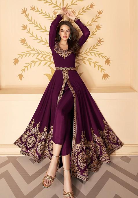 Wine Zari Embroidered Georgette Anarkali Set