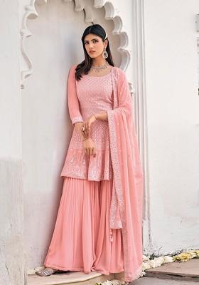 Pink Zari Embroidered Net Anarkali Set
