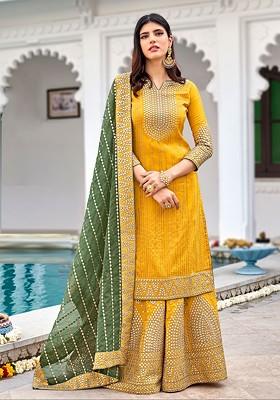 Yellow Embroidered Georgette Kurta Set