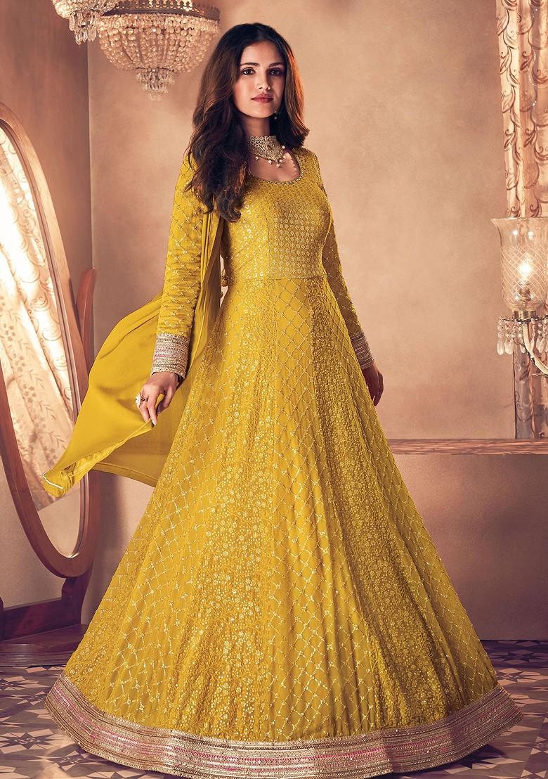 Yellow Embroidered Georgette Anarkali Set