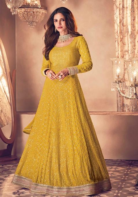 Yellow Embroidered Georgette Anarkali Set