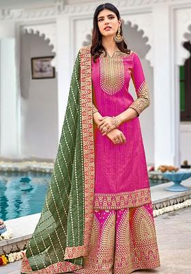 Pink Embroidered Georgette Kurta Set