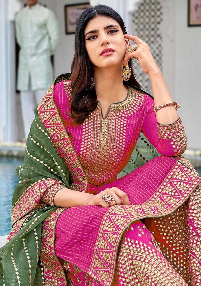 Pink Embroidered Georgette Kurta Set