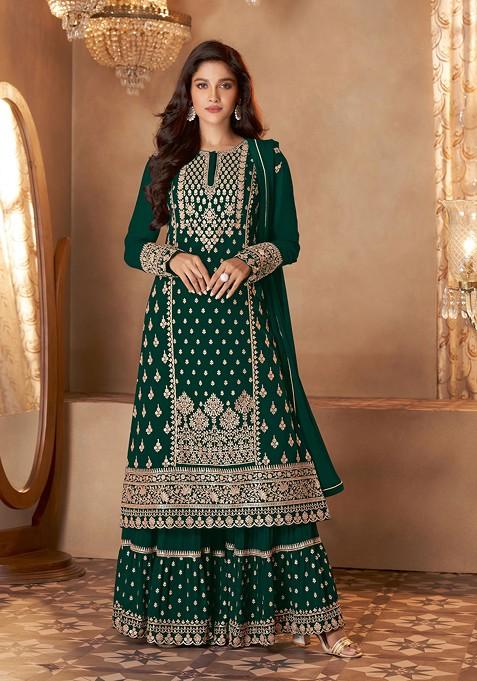 Green Embroidered Georgette Kurta Set