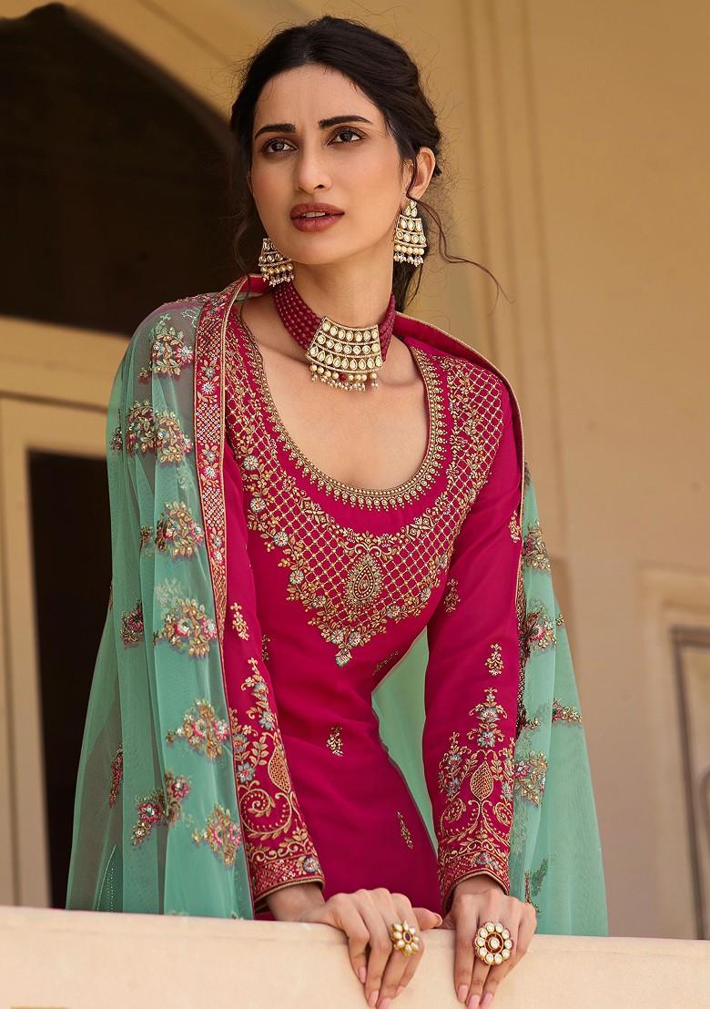 Pink Embroidered Net Kurta Set