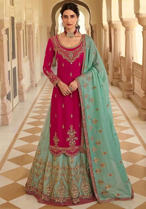 Pink Embroidered Net Kurta Set