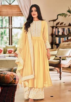 Yellow Embroidered Georgette Anarkali Set