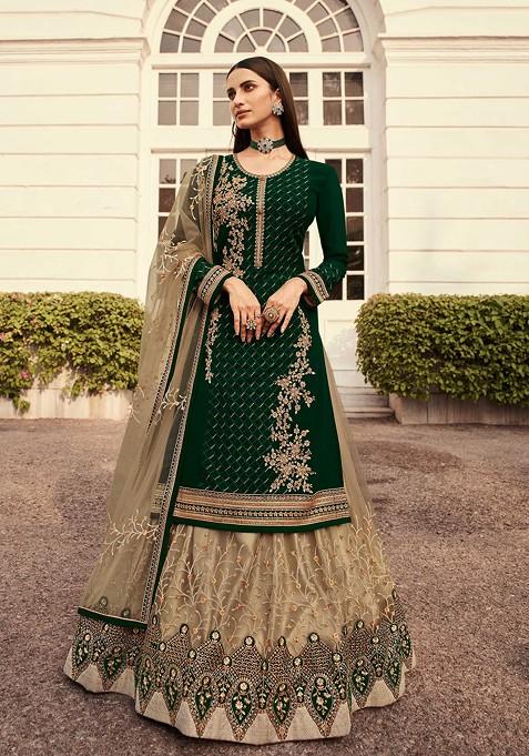 Green Embroidered Georgette Kurta Set