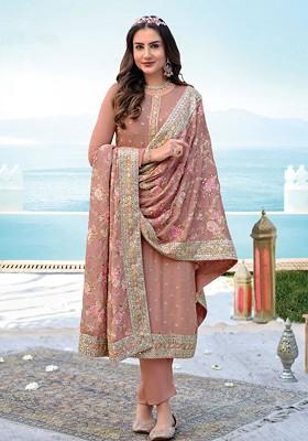 Dusty Pink Embroidered Georgette Kurta Set