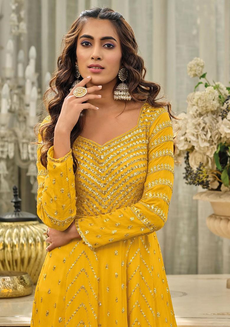 Yellow Embroidered Georgette Anarkali Set