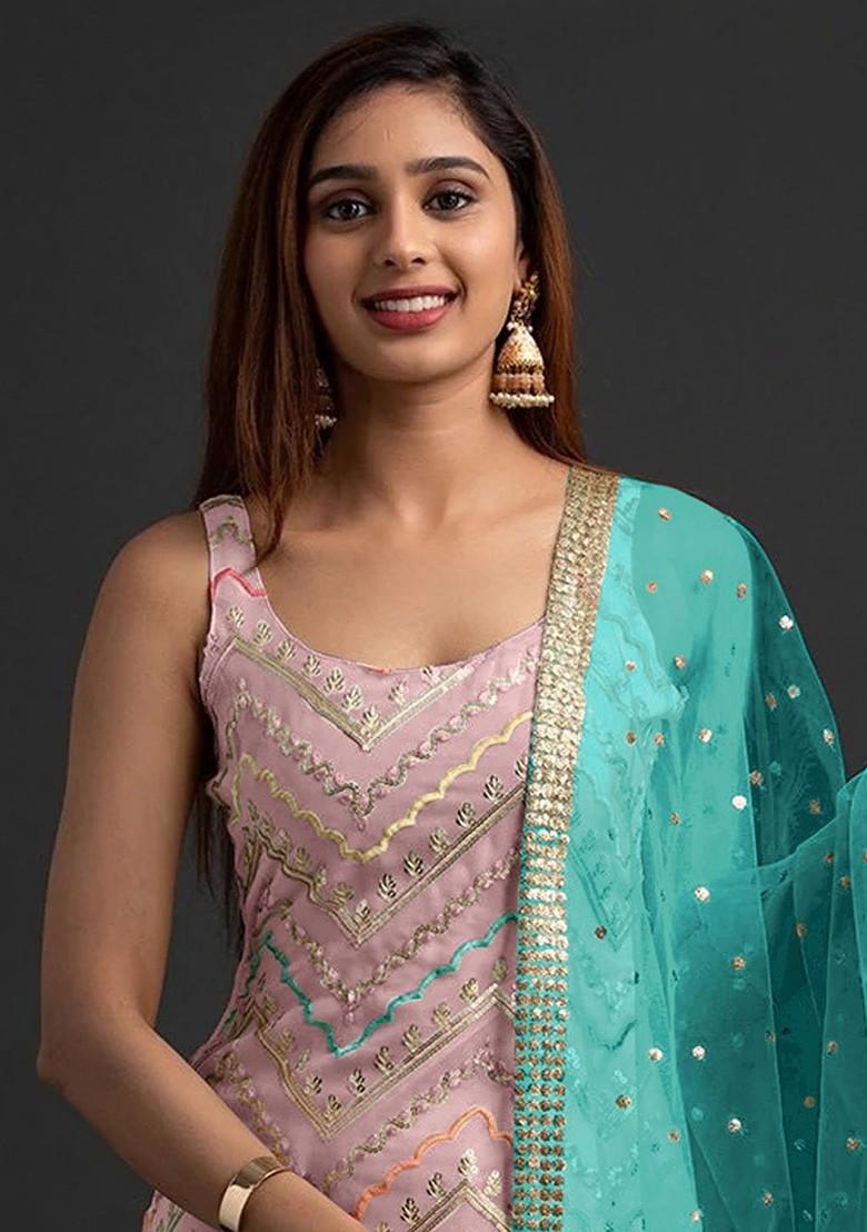 Pink Embroidered Georgette Kurta Set