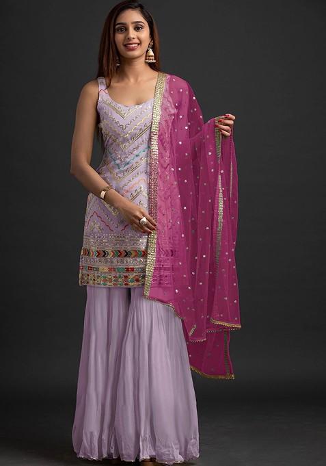 Lavender Embroidered Georgette Sharara Set