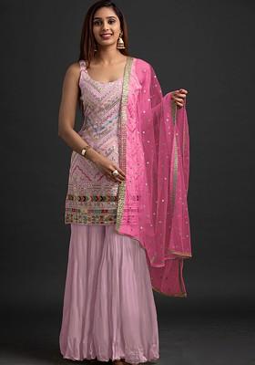 Pink Embroidered Georgette Kurta Set