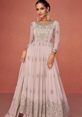 Pink Embroidered Georgette Anarkali Set