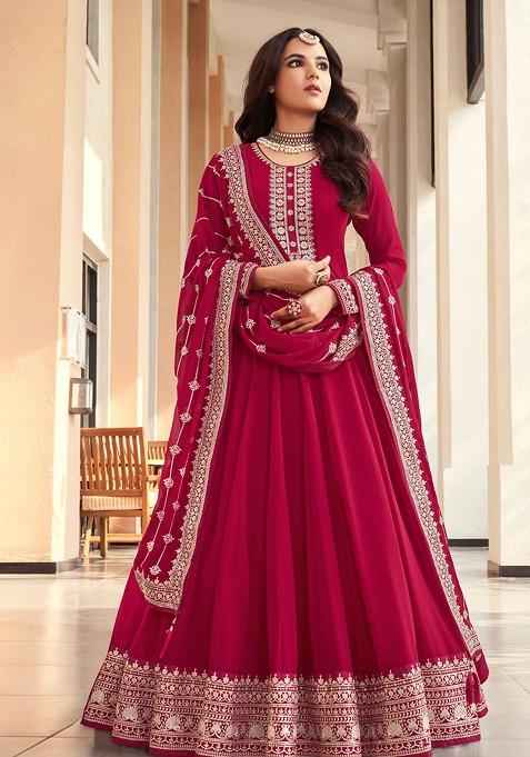 Pink Embroidered Georgette Anarkali Set