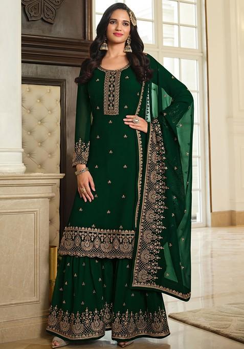 Green Embroidered Georgette Kurta Set