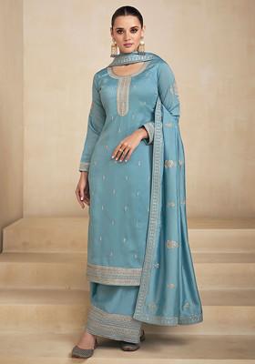 Lavender Embroidered Silk Kurta Set